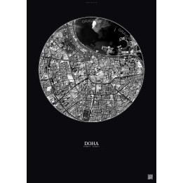 Affiche Doha – Poster vue satellite 2.5km N&B | Gravura – Fond foncé