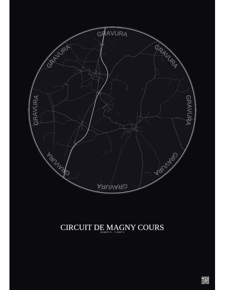 Circuit De Magny Cours City Map Poster 5km | Gravura – Dark background