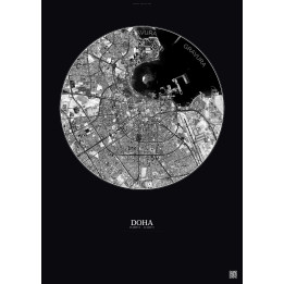 Doha Satellite View Poster 6km B&W | Gravura – Dark background