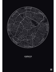 Affiche Amman – Poster carte de ville 6km | Gravura – Fond foncé