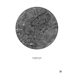 Affiche Yerevan – Poster vue satellite 10km N&B | Gravura – Fond clair