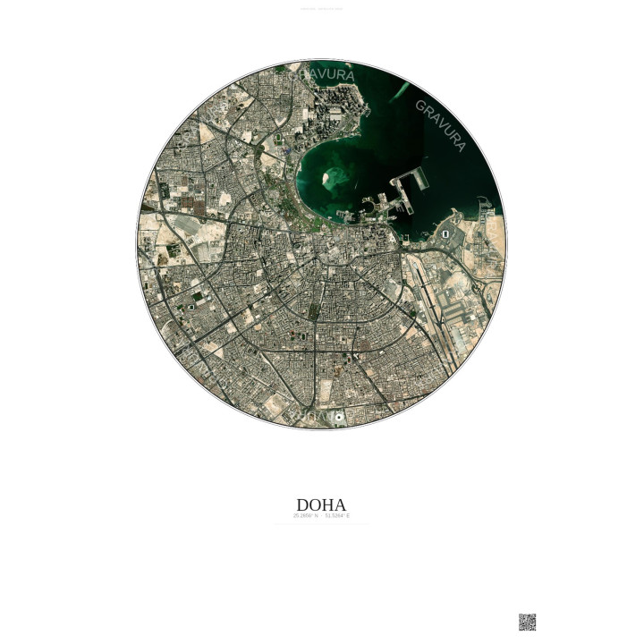 Doha Satellite View Poster 6km Color | Gravura – Light background