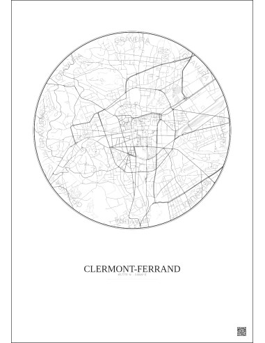 Affiche Clermont Ferrand – Poster carte de ville 2.5km | Gravura – Fond clair