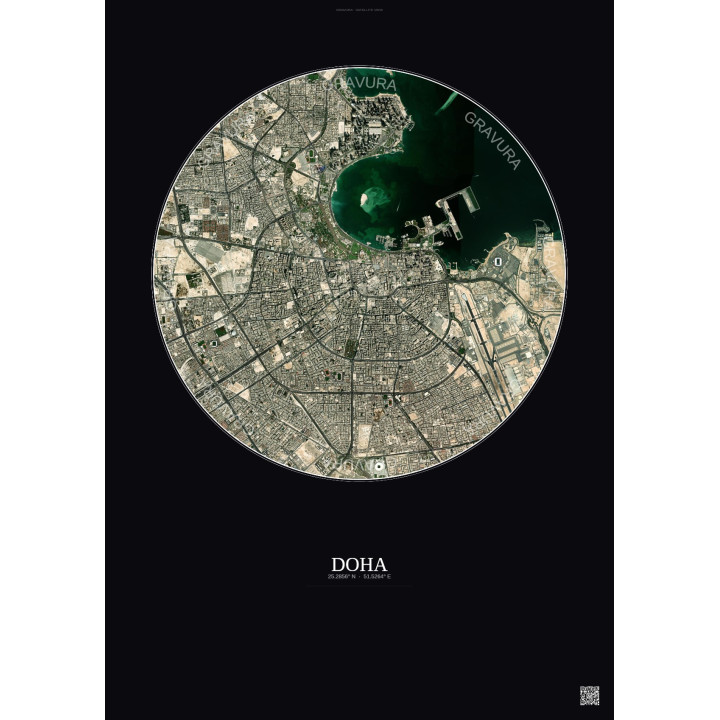 Affiche Doha – Poster vue satellite 6km Couleur | Gravura – Fond foncé