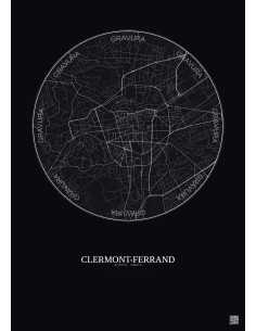 Clermont Ferrand City Map Poster 2.5km | Gravura – Dark background