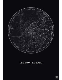 Clermont Ferrand City Map Poster 5km | Gravura – Dark background
