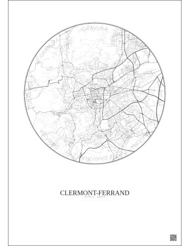 Clermont Ferrand City Map Poster 5km | Gravura – Light background