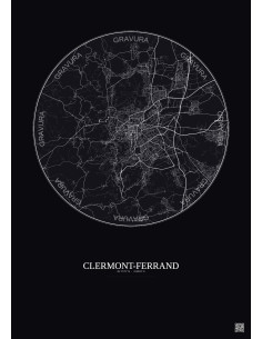 Clermont Ferrand City Map Poster 10km | Gravura – Dark background