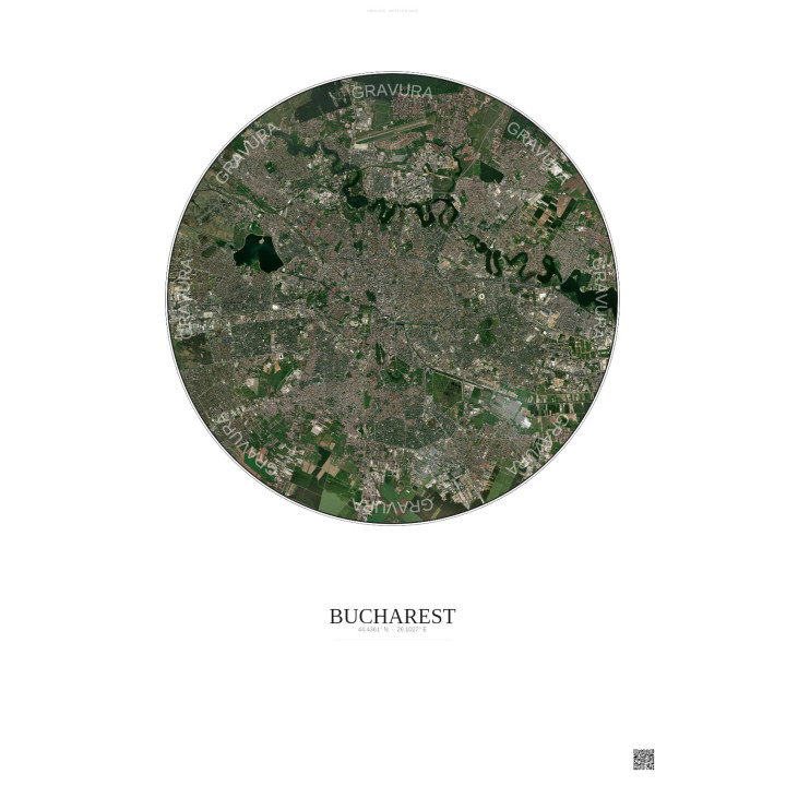 Bucharest Satellite View Poster 10km Color | Gravura – Light background