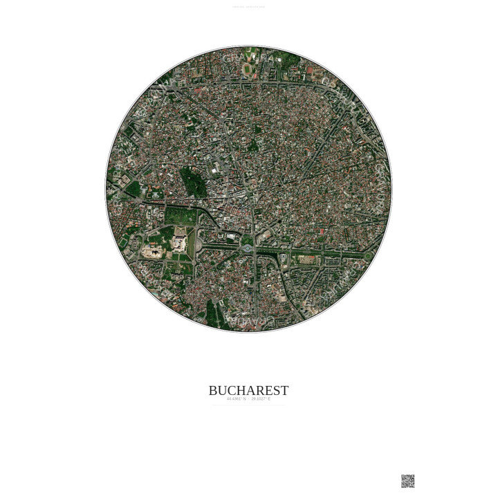 Affiche Bucharest – Poster vue satellite 2.5km Couleur | Gravura – Fond clair