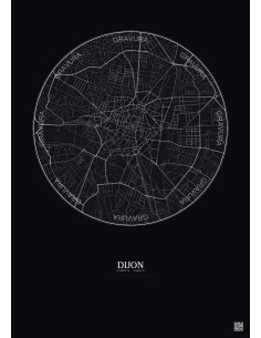 Dijon City Map Poster 2.5km | Gravura – Dark background