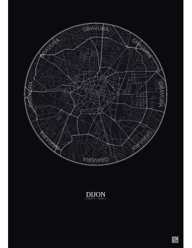 Dijon City Map Poster 2.5km | Gravura – Dark background