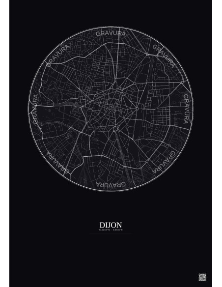 Dijon City Map Poster 2.5km | Gravura – Dark background