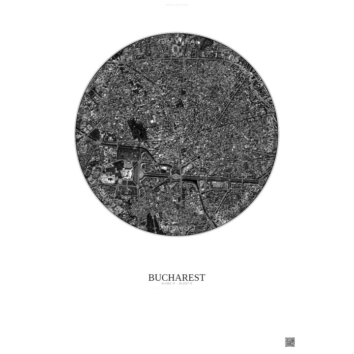 Bucharest Satellite View Poster 2.5km B&W | Gravura – Light background