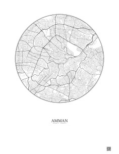 Affiche Amman – Poster carte de ville 6km | Gravura – Fond clair