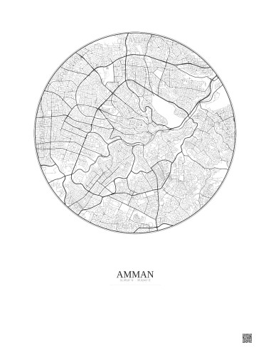 Affiche Amman – Poster carte de ville 6km | Gravura – Fond clair