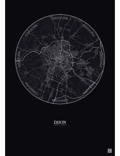 Dijon City Map Poster 10km | Gravura – Dark background