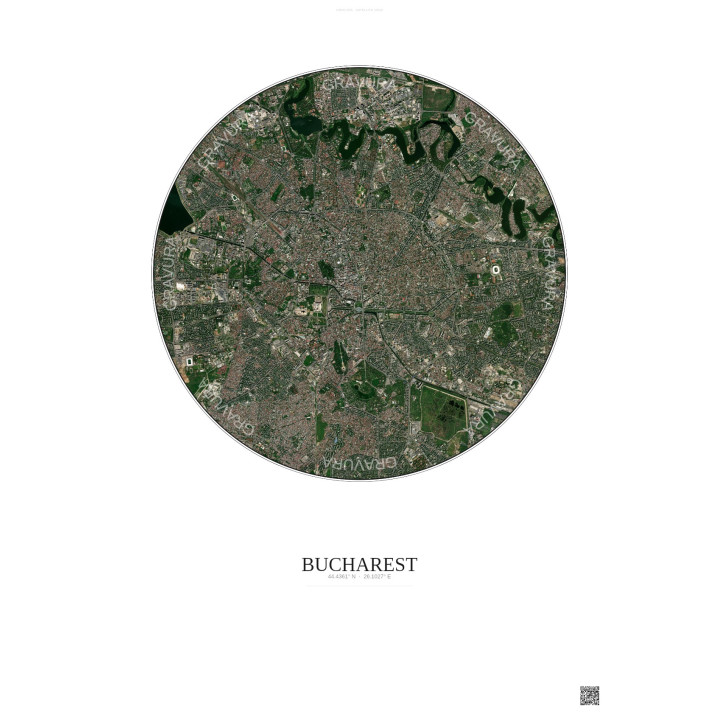 Bucharest Satellite View Poster 6km Color | Gravura – Light background