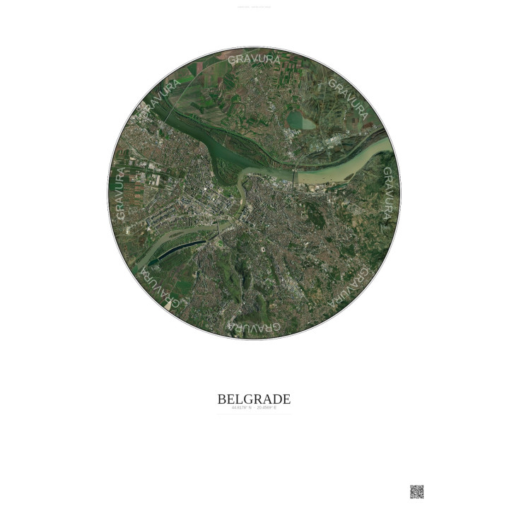 Affiche Belgrade – Poster vue satellite 10km Couleur | Gravura – Fond clair