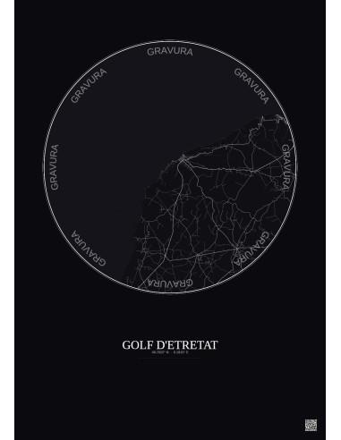 Golf D Etretat City Map Poster 10km | Gravura – Dark background