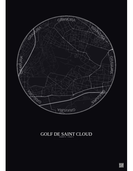 Affiche Golf De Saint Cloud – Poster carte de ville 2.5km | Gravura – Fond foncé