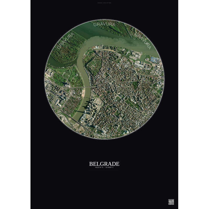 Belgrade Satellite View Poster 2.5km Color | Gravura – Dark background