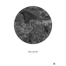 Affiche Belgrade – Poster vue satellite 6km N&B | Gravura – Fond clair