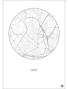 Affiche Lille – Poster carte de ville 2.5km | Gravura – Fond clair