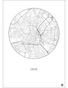 Affiche Lille – Poster carte de ville 5km | Gravura – Fond clair