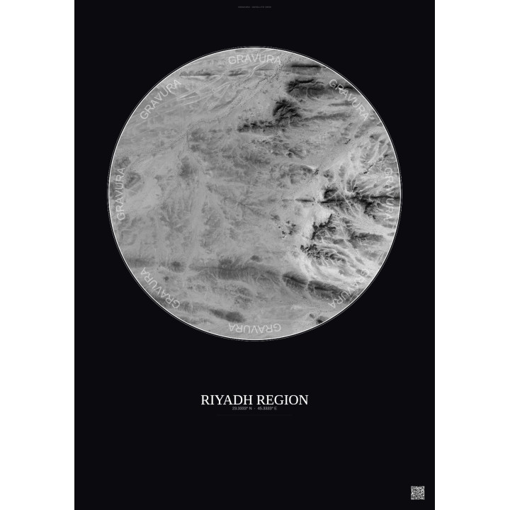 Riyadh Region Satellite View Poster 2.5km B&W | Gravura – Dark background