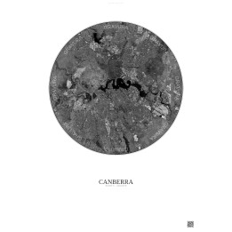 Affiche Canberra – Poster vue satellite 10km N&B | Gravura – Fond clair
