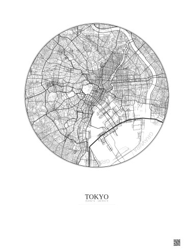 Affiche Tokyo – Poster carte de ville 10km | Gravura – Fond clair