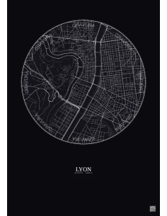 Affiche Lyon – Poster carte de ville 2.5km | Gravura – Fond foncé
