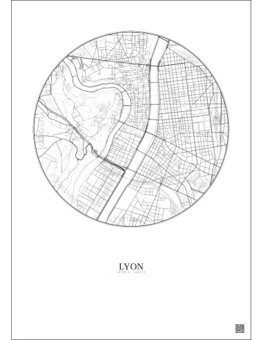 Affiche Lyon – Poster carte de ville 2.5km | Gravura – Fond clair