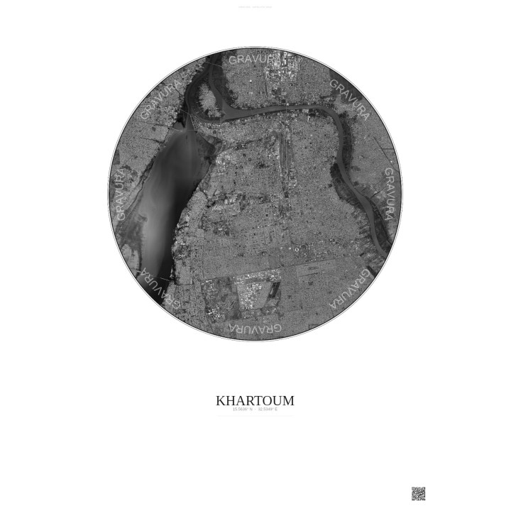 Khartoum Satellite View Poster 10km B&W | Gravura – Light background