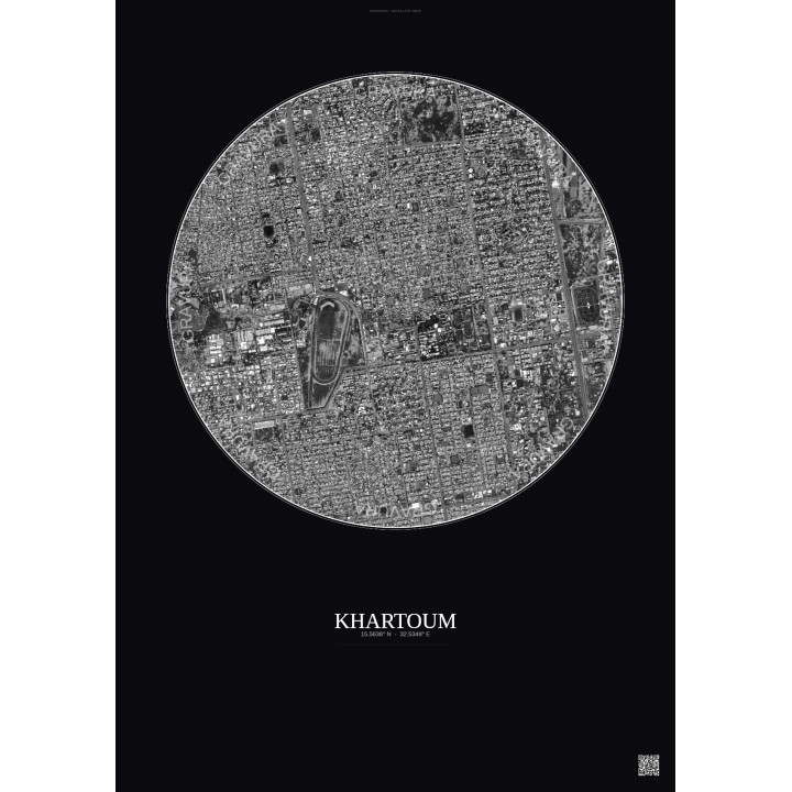 Khartoum Satellite View Poster 2.5km B&W | Gravura – Dark background