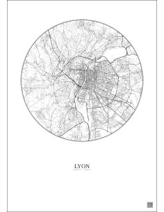 Affiche Lyon – Poster carte de ville 10km | Gravura – Fond clair