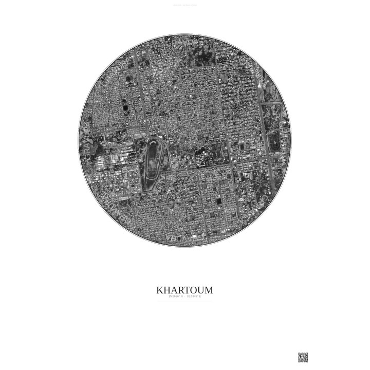 Khartoum Satellite View Poster 2.5km B&W | Gravura – Light background