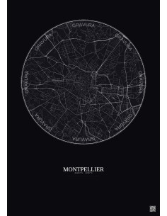 Affiche Montpellier – Poster carte de ville 2.5km | Gravura – Fond foncé