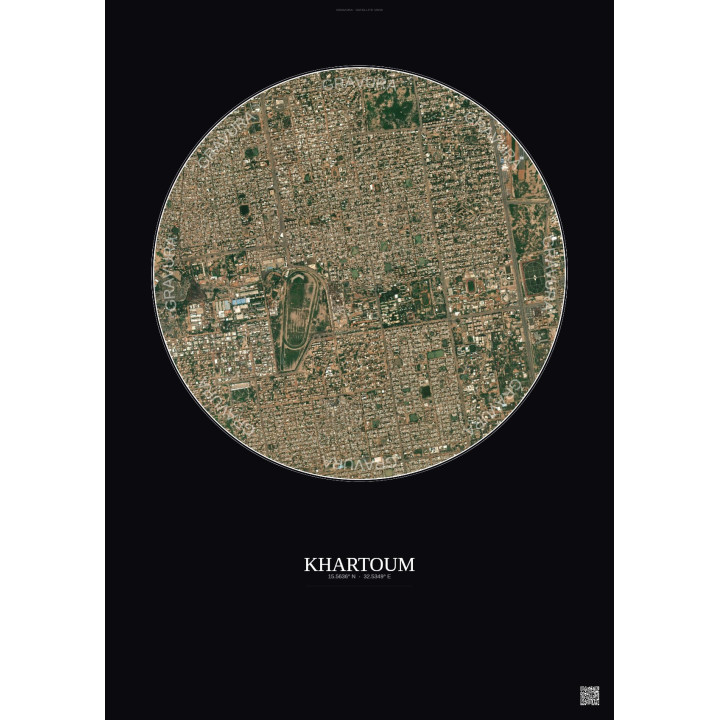 Affiche Khartoum – Poster vue satellite 2.5km Couleur | Gravura – Fond foncé