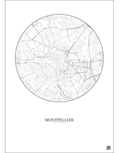 Affiche Montpellier – Poster carte de ville 2.5km | Gravura – Fond clair