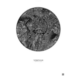 Affiche Yerevan – Poster vue satellite 2.5km N&B | Gravura – Fond clair