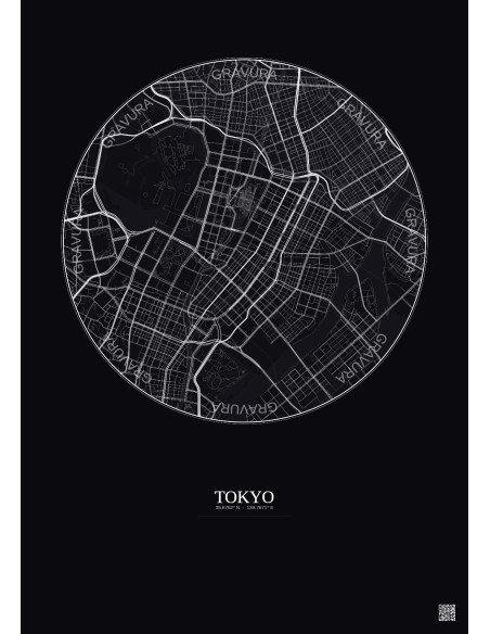Affiche Tokyo – Poster carte de ville 2.5km | Gravura – Fond foncé