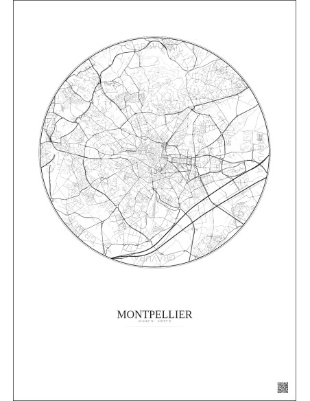 Affiche Montpellier – Poster carte de ville 5km | Gravura – Fond clair