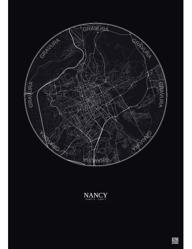 Affiche Nancy – Poster carte de ville 6km | Gravura – Fond foncé