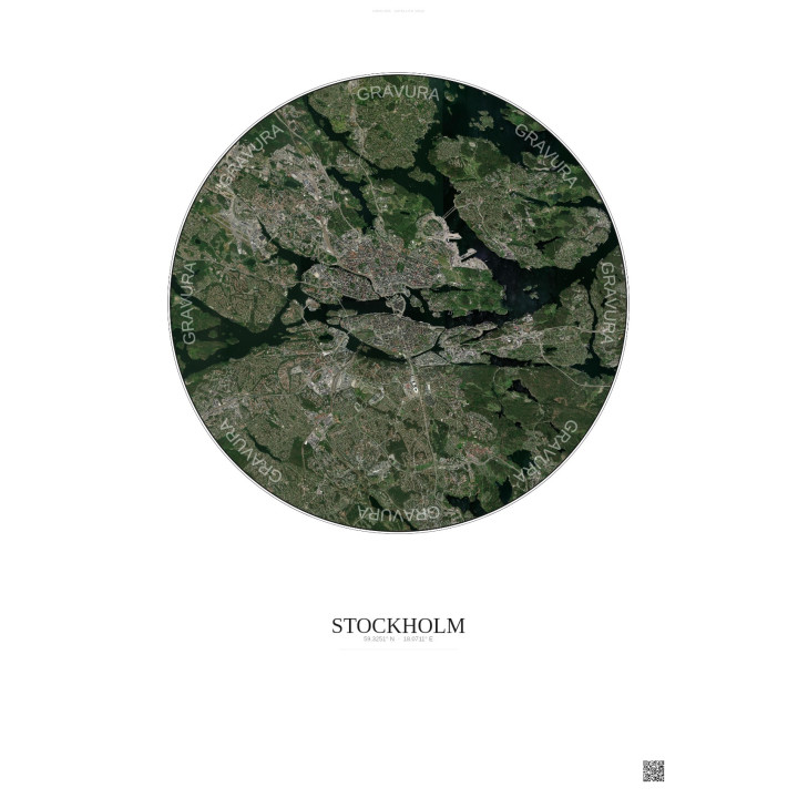Stockholm Satellite View Poster 10km Color | Gravura – Light background