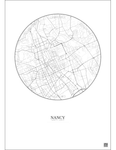 Affiche Nancy – Poster carte de ville 2.5km | Gravura – Fond clair