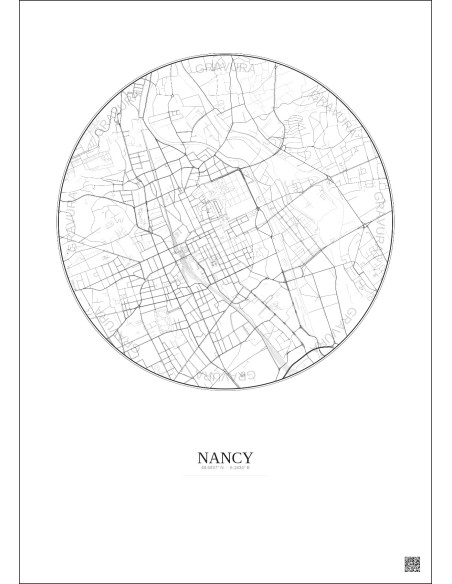 Affiche Nancy – Poster carte de ville 2.5km | Gravura – Fond clair