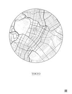 Affiche Tokyo – Poster carte de ville 2.5km | Gravura – Fond cla