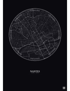 Affiche Nantes – Poster carte de ville 2.5km | Gravura – Fond foncé